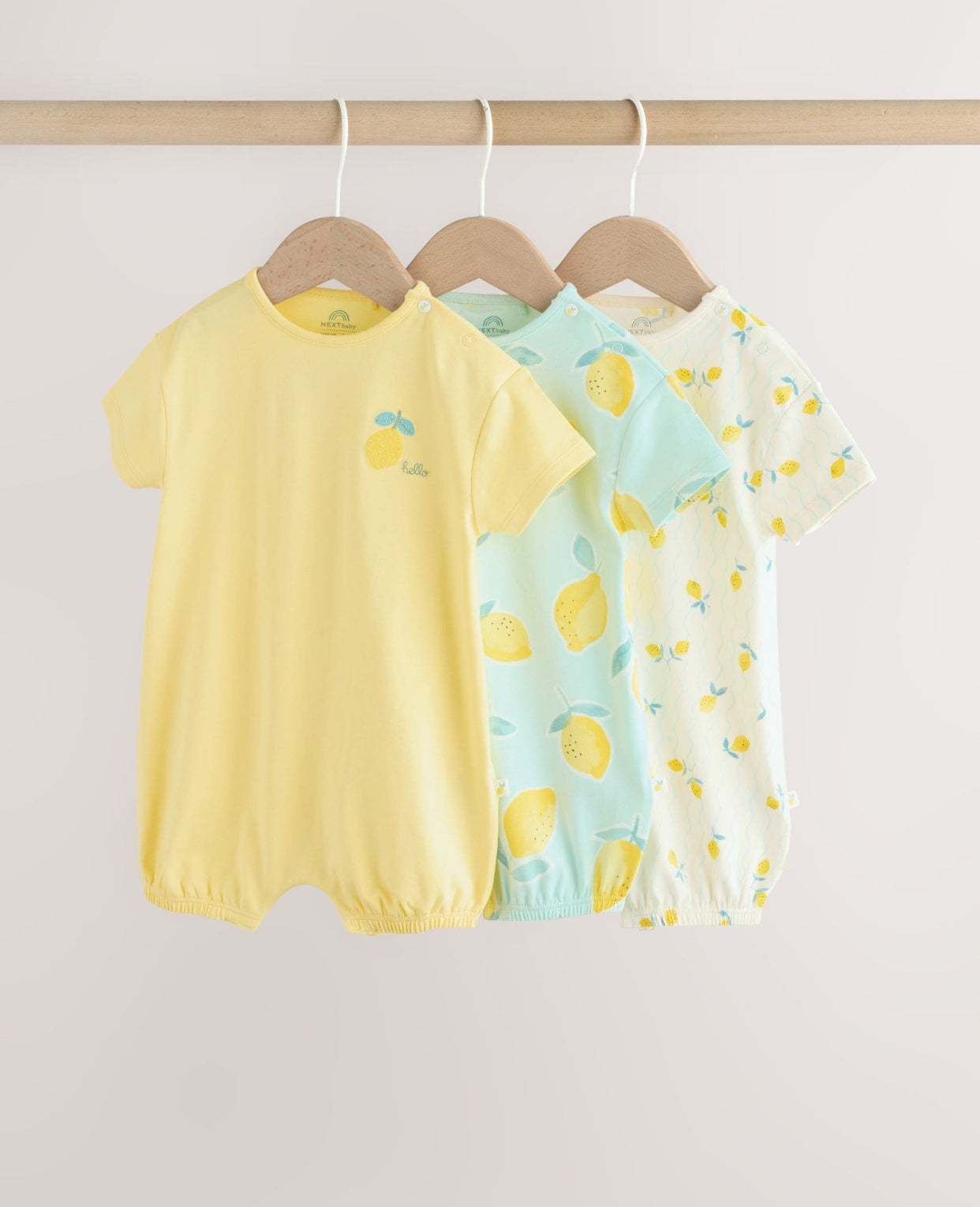 Blue and Yellow Lemon Printed Jersey Baby Rompers 3 Pack