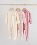 Pink Heart Two Way Zip Baby Sleepsuits 3 Pack