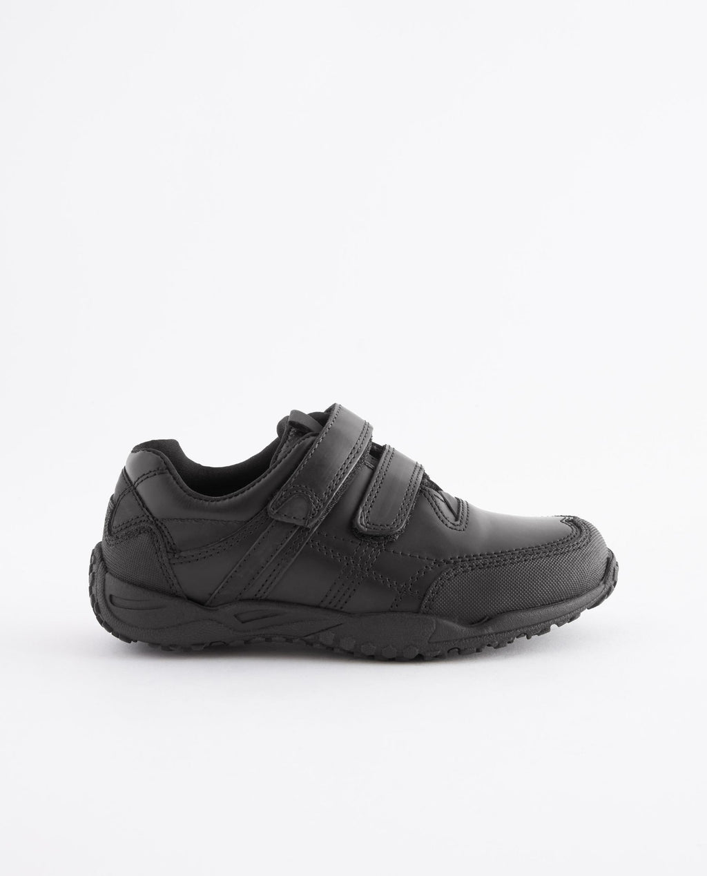 Black Standard Fit (F) Leather Touch Fastening School Shoes
