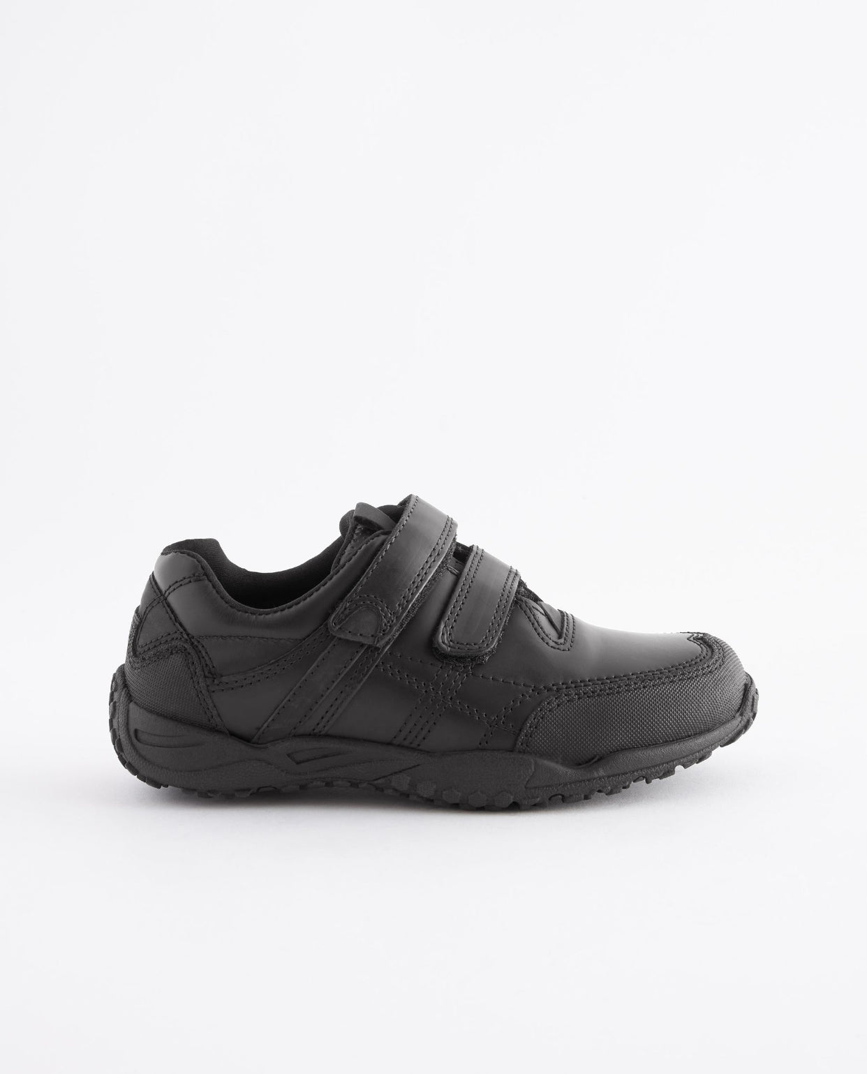 Black Standard Fit (F) Leather Touch Fastening School Shoes