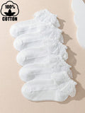 5 Pairs Cotton Lace Trim Socks Girls Socks