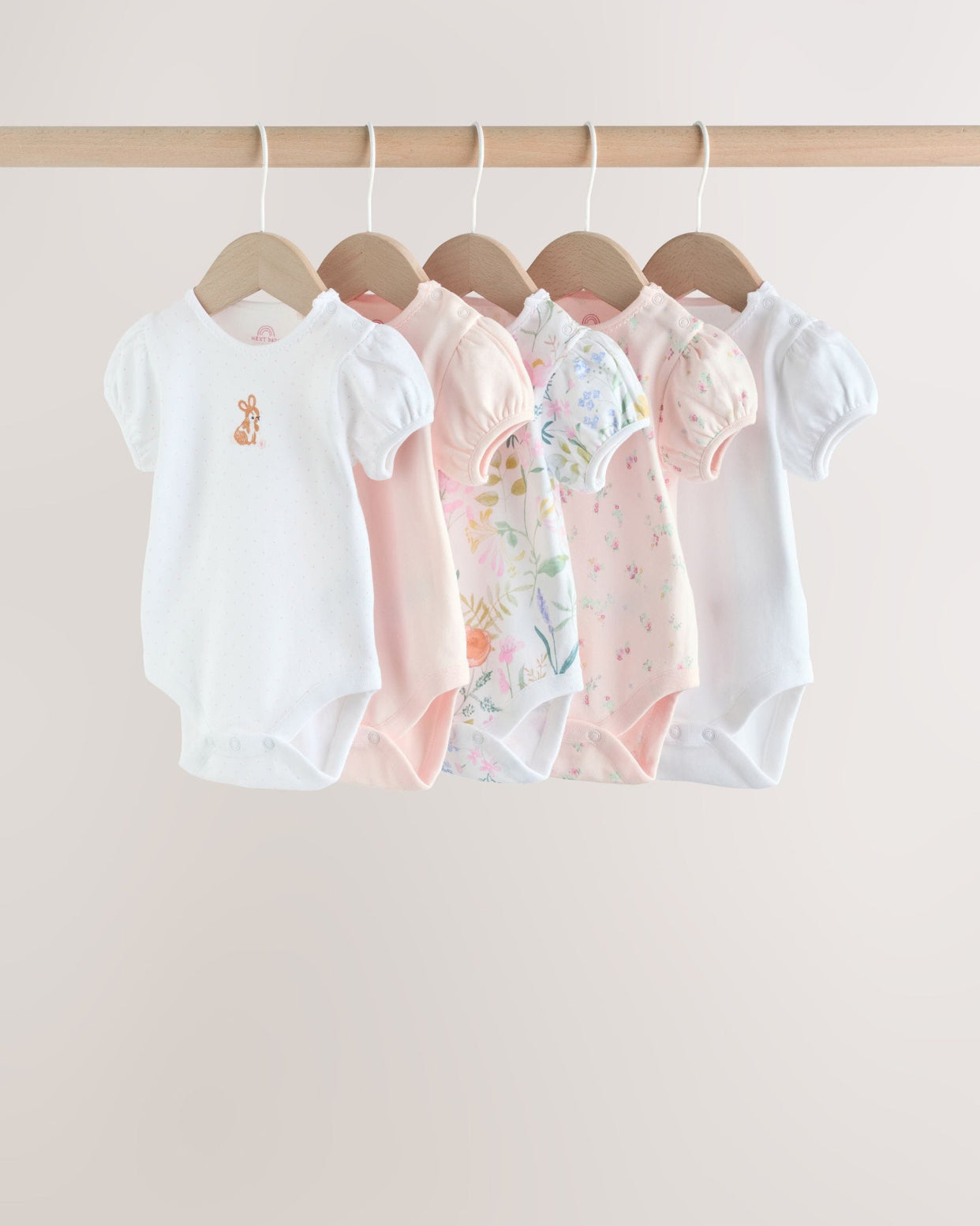 Pink Short Sleeve Baby Bodysuits 5 Pack