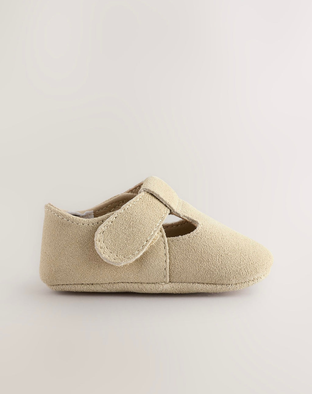 Stone Suede Leather Baby T-Bar Shoes