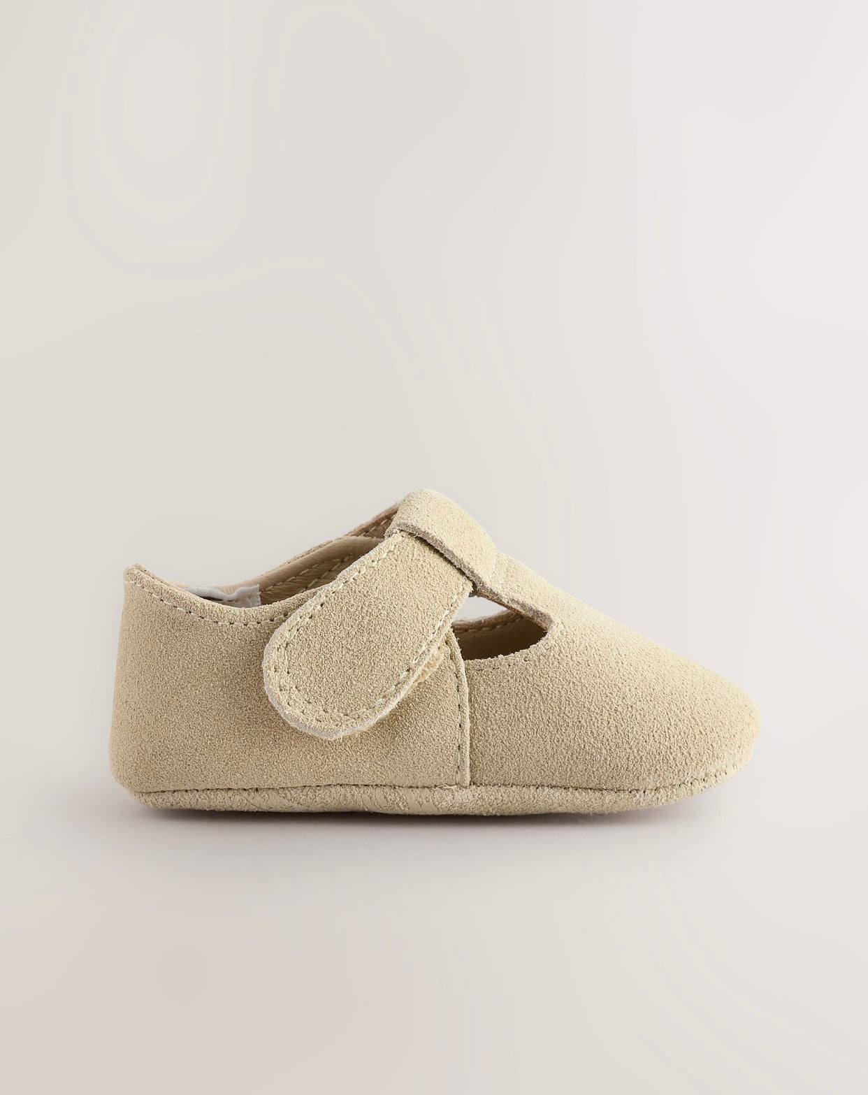 Stone Suede Leather Baby T-Bar Shoes