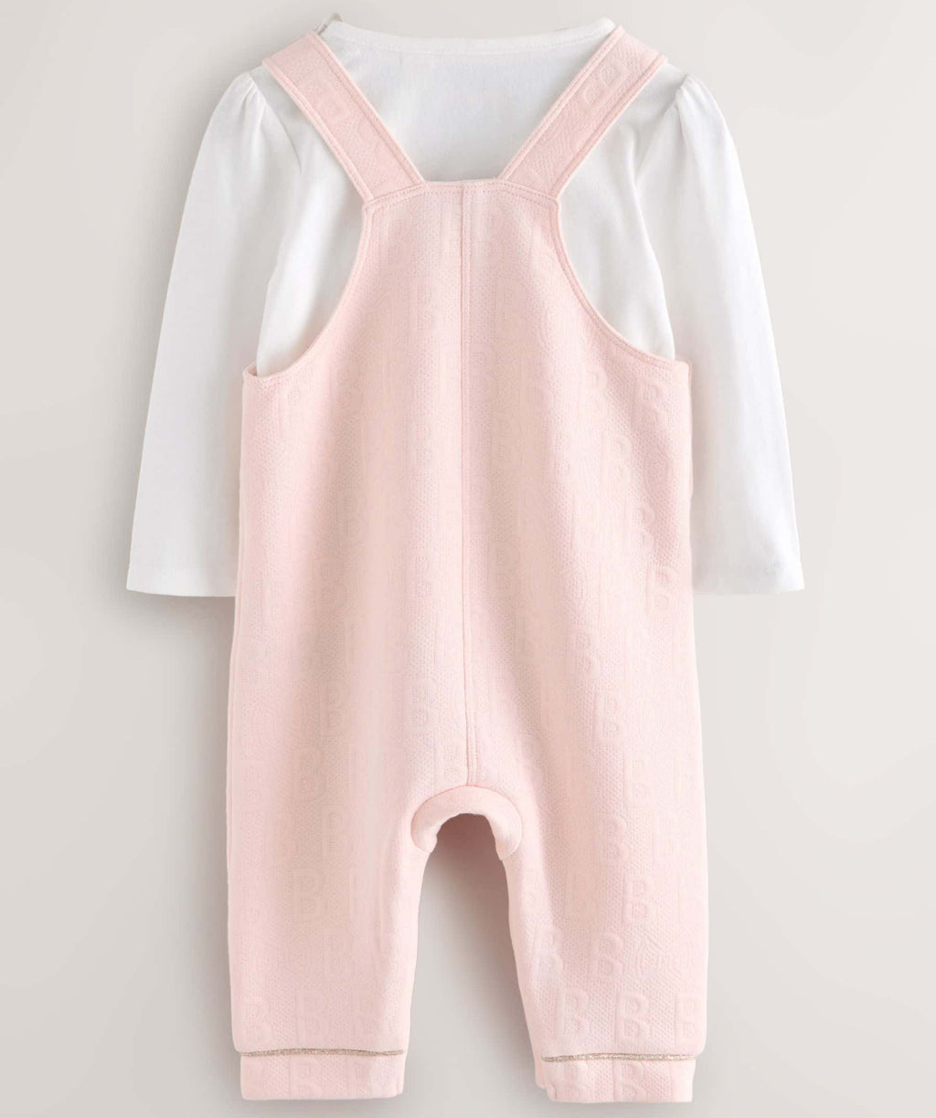 Baker by Ted Baker Pink Jacquard Bow Dungarees & T-Shirt Set