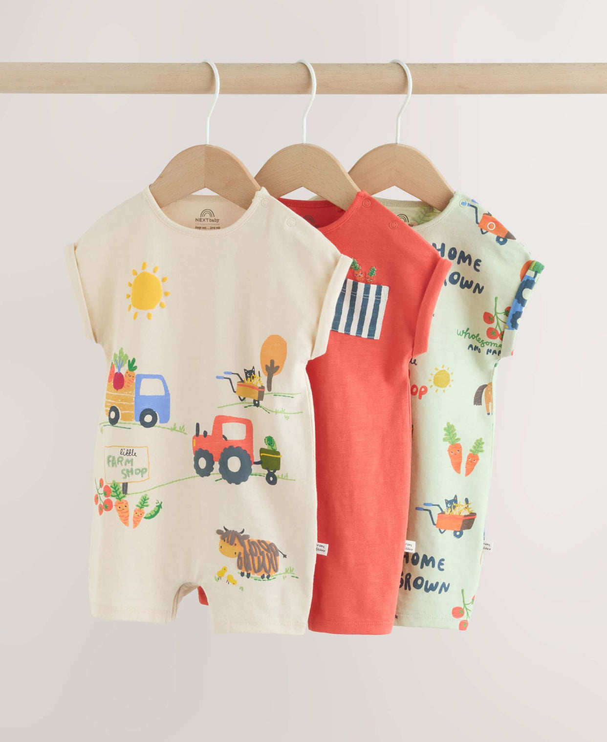 Farmyard Jersey Baby Rompers
3 Pack