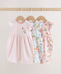 Pink Floral Frill Shoulder Baby
Rompers 3 Pack