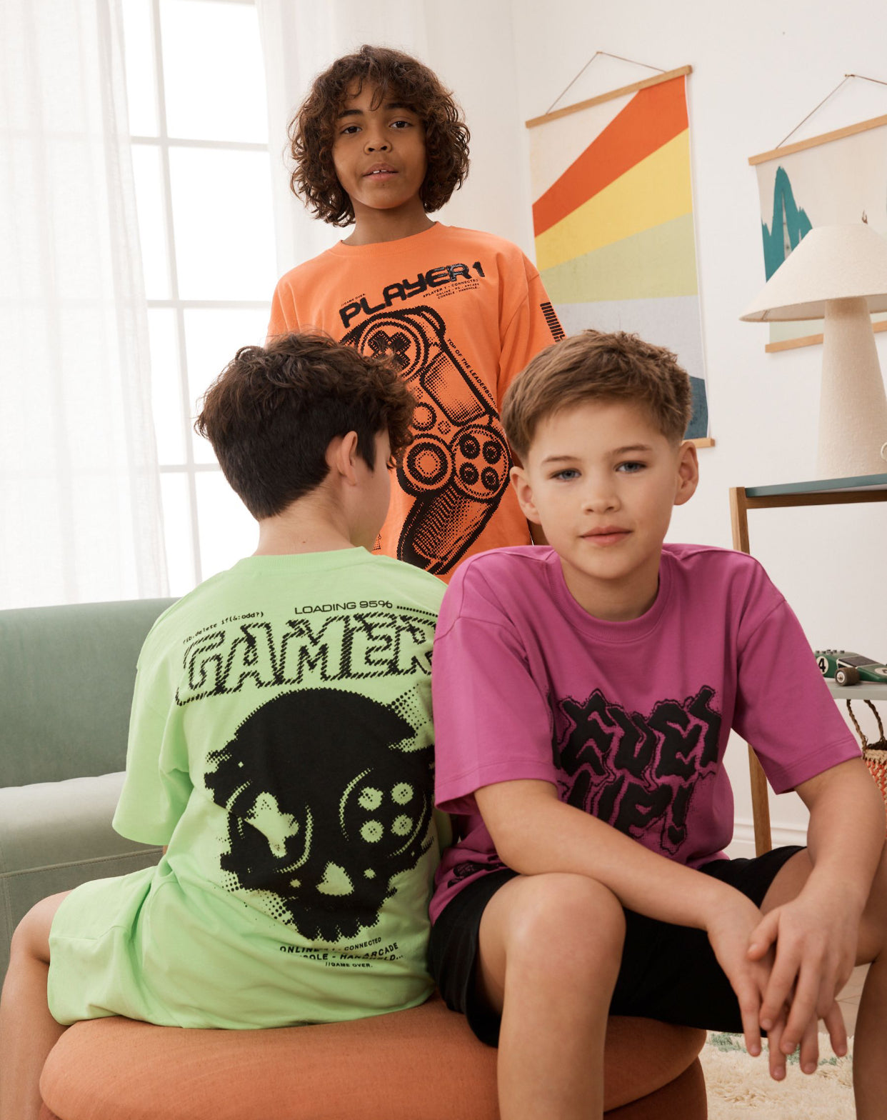 Green/Orange/Pink Gamer Short Pyjamas 3 Pack