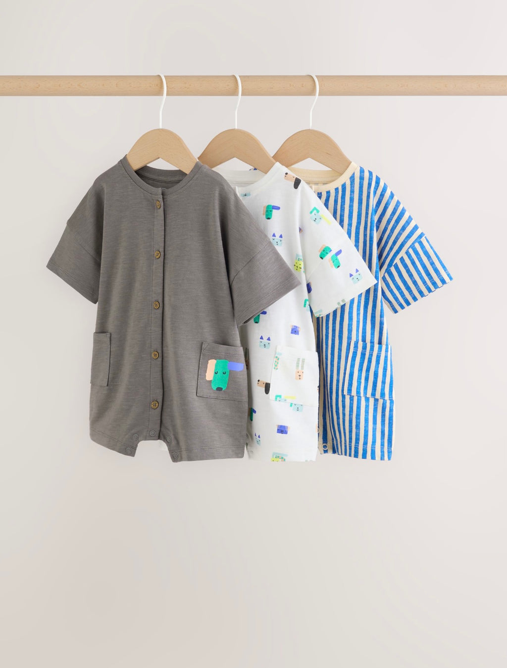 Green Print Jersey Baby Rompers 3 Pack