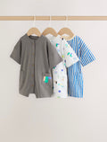 Green Print Jersey Baby Rompers 3 Pack