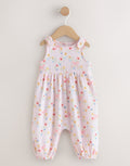 Pink Floral Baby Long Leg Muslin Romper