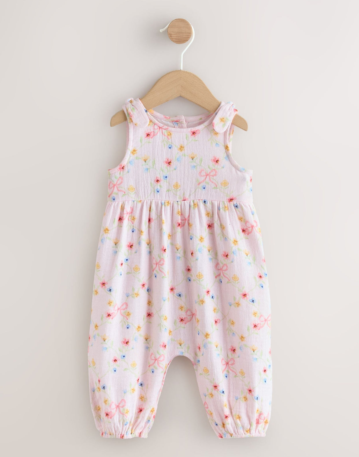 Pink Floral Baby Long Leg Muslin Romper