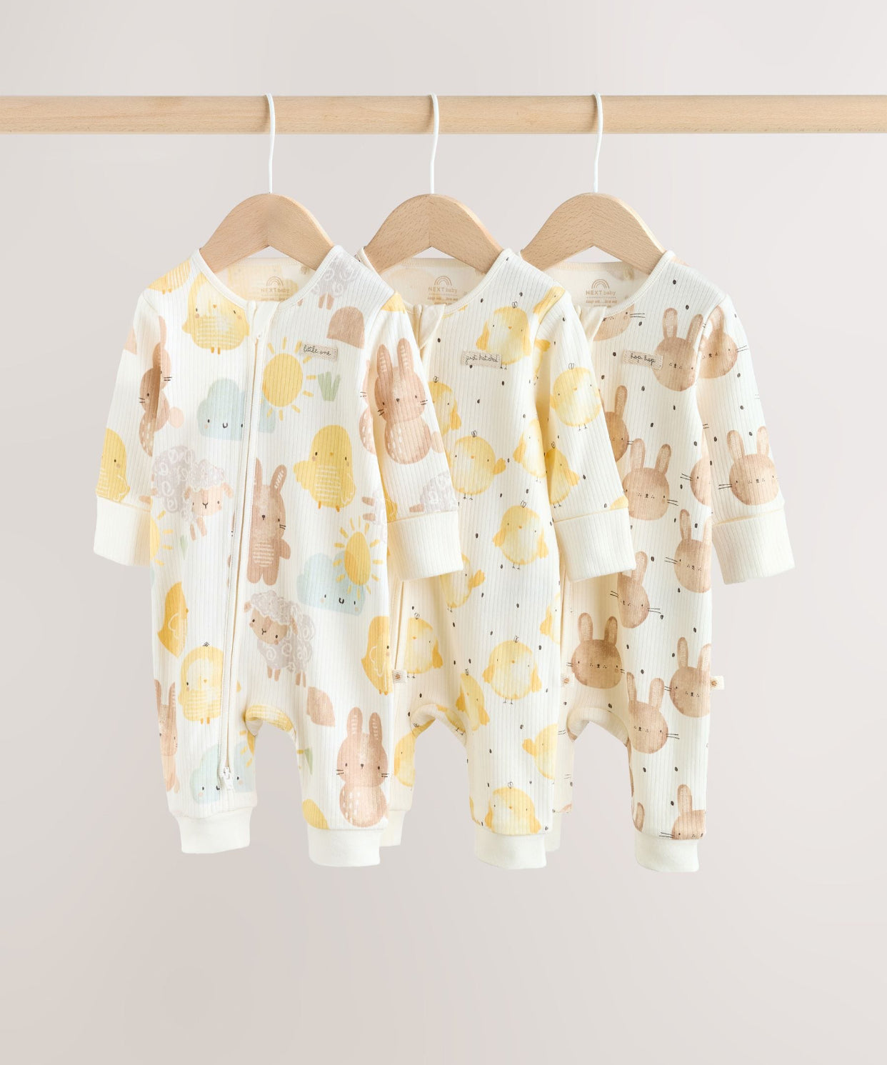 Yellow Spring Character Two Way Zip Baby Sleepsuits 3 Pack