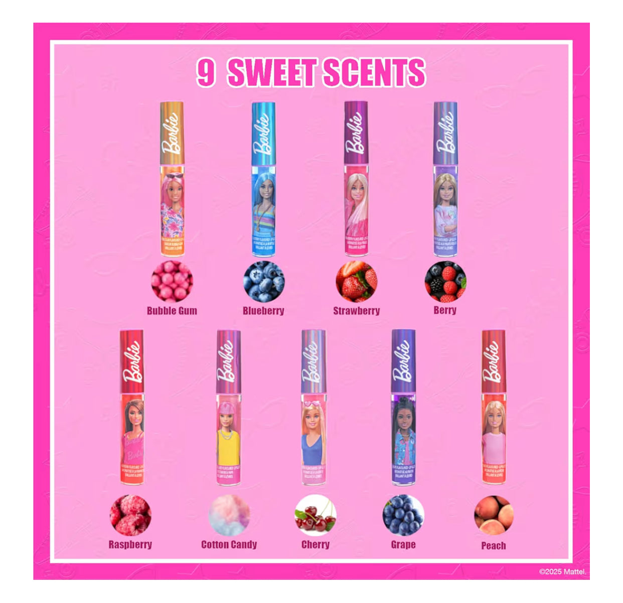 Barbie 11 Pc Lip Gloss Set Plant Based With Acrylic Stand