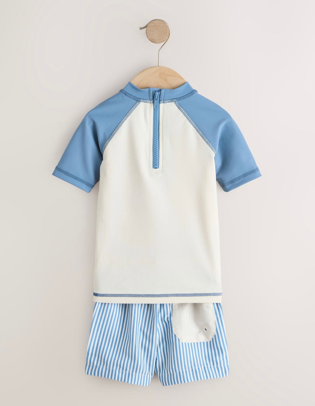 Blue/Ecru Seagull Short Sleeve Sunsafe Rash Vest and Swim Shorts Set