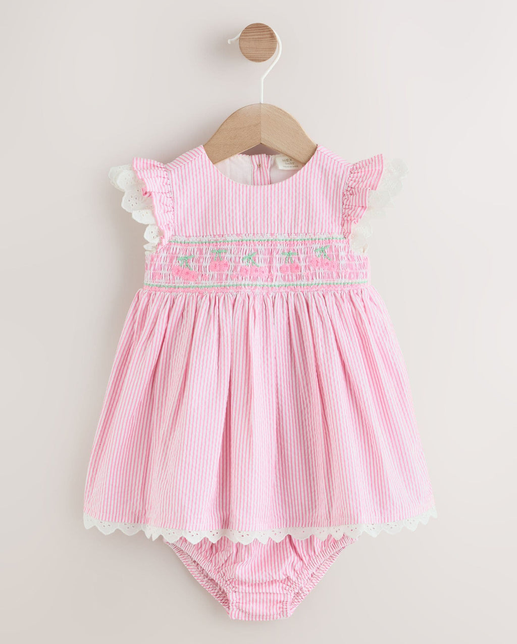 Pink Stripe Woven Baby Dress and Knickers Set 2 Piece