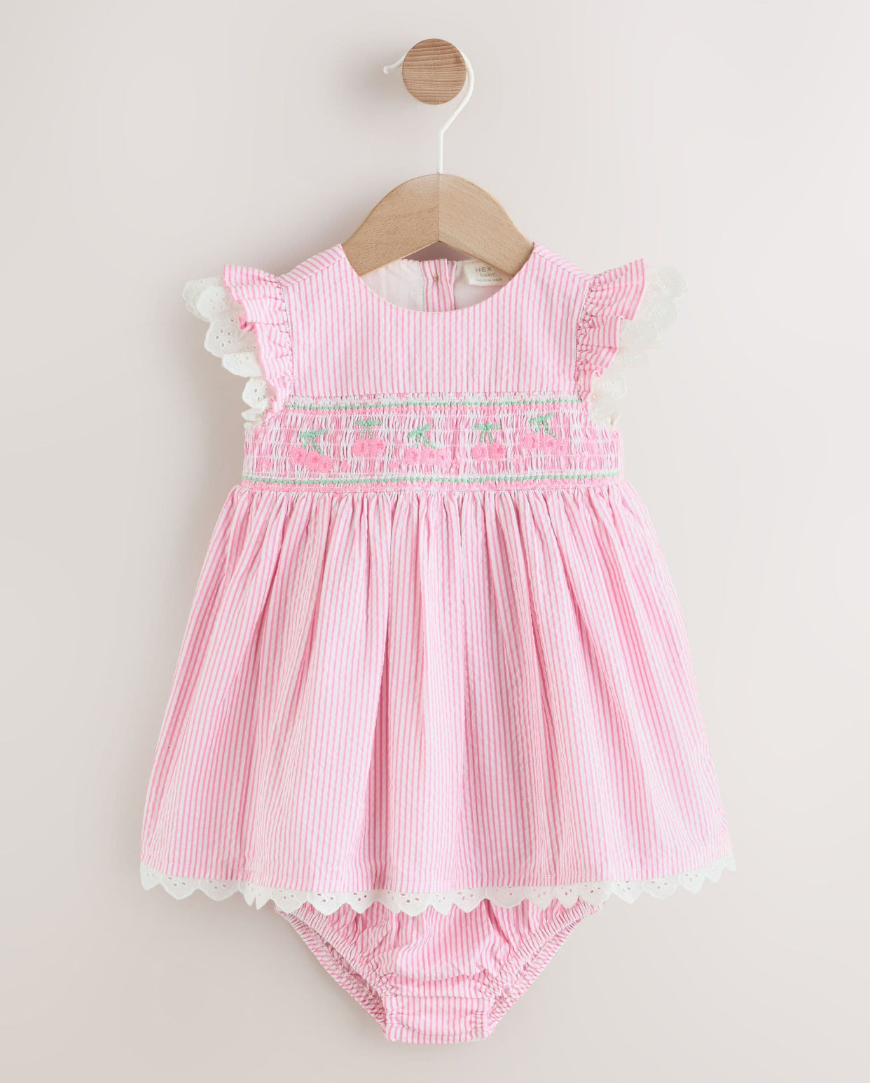 Pink Stripe Woven Baby Dress and Knickers Set 2 Piece