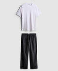 A pair of textured long putjamas wirh short sleeved top and bottoms