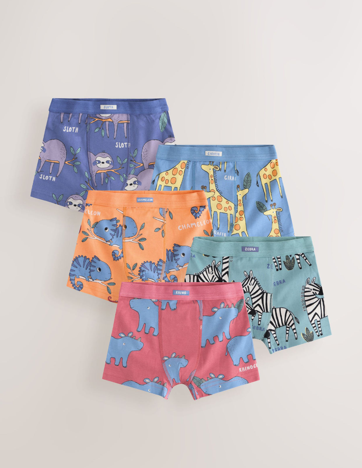 Safari Animals Soft Waistband Trunks 5 Pack
