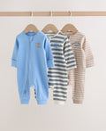 Blue Stripe Two Way Zip Baby Sleepsuits