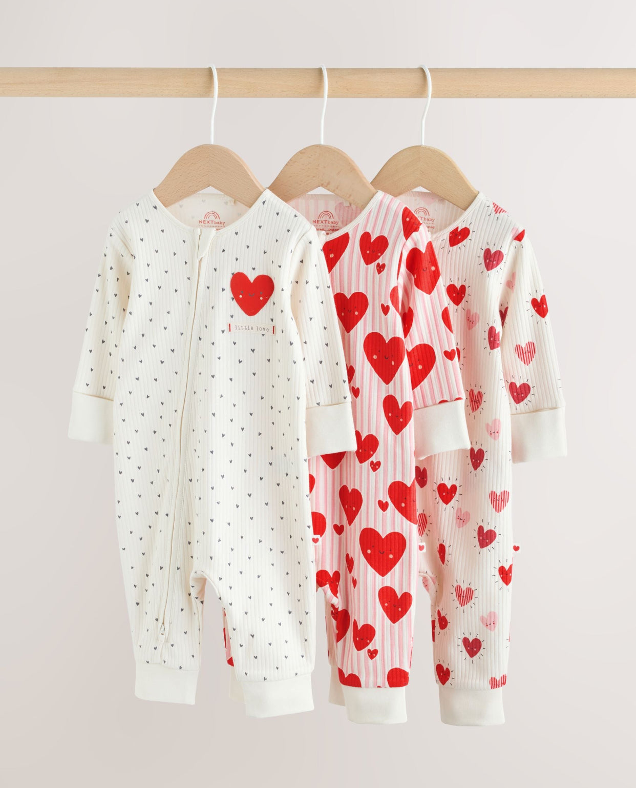 Red Heart Two Way Zip Baby Sleepsuits 3 Pack