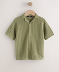 Khaki Green Textured Revere Collar Knitted Polo Shirt