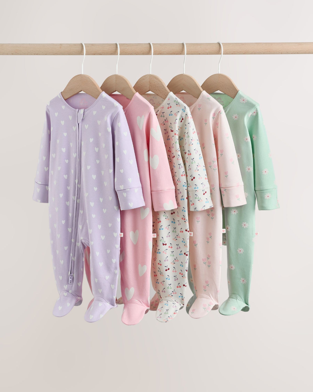 Pastel Two Way Zip Baby Sleepsuits 5 Pack