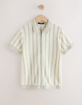 Grey/White Stripe Knitted Zip Through Polo Shirt