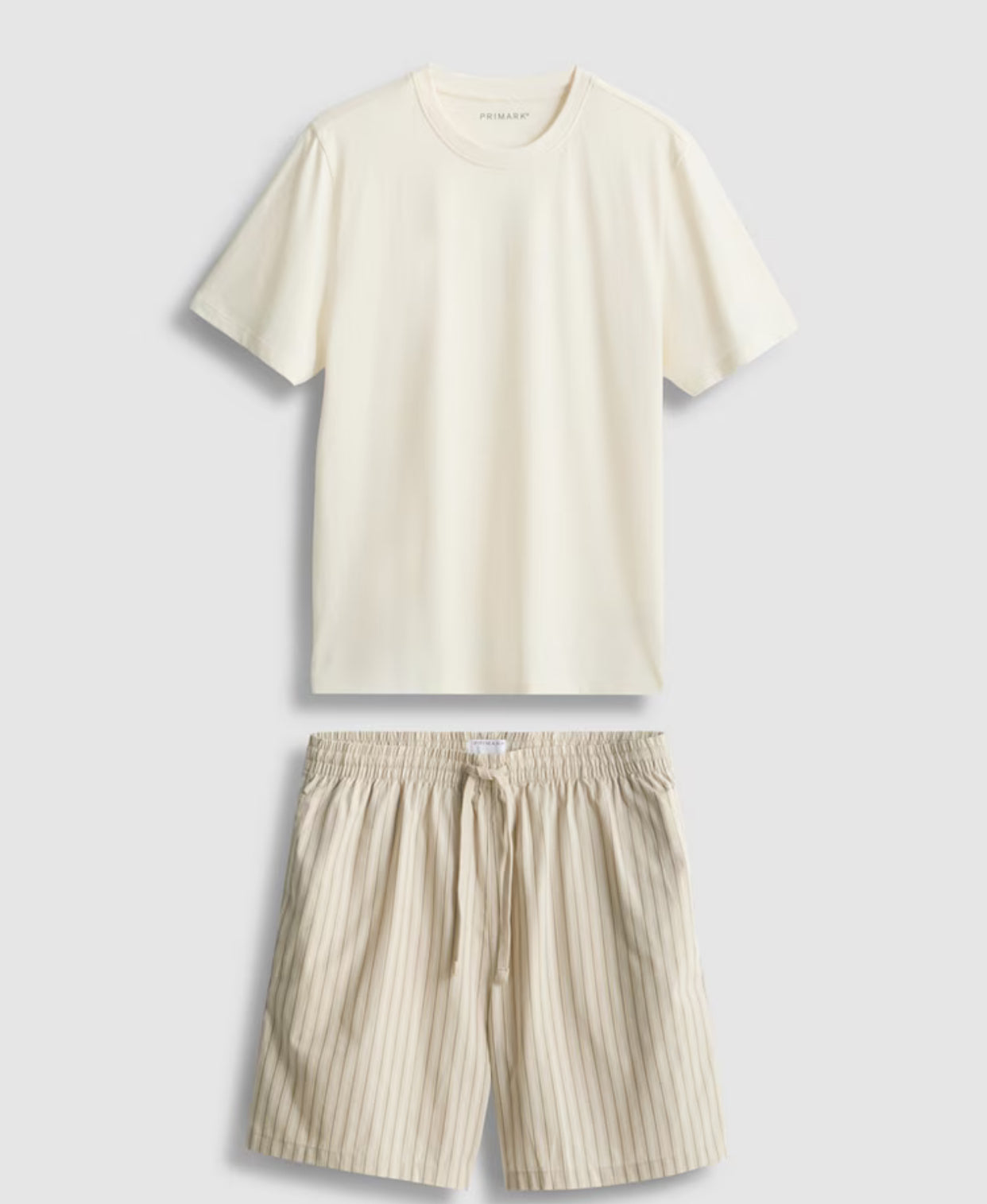 Matching pyjama set with T-shirt and striped drawstring shorts