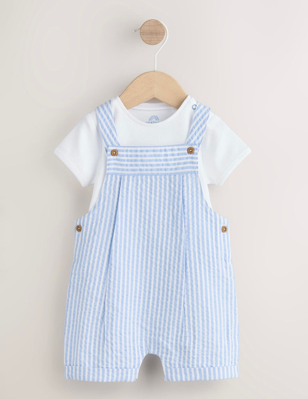 Blue Stripe Woven Dungaree and Bodysuit Baby Set