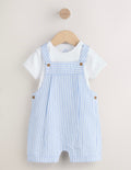 Blue Stripe Woven Dungaree and Bodysuit Baby Set