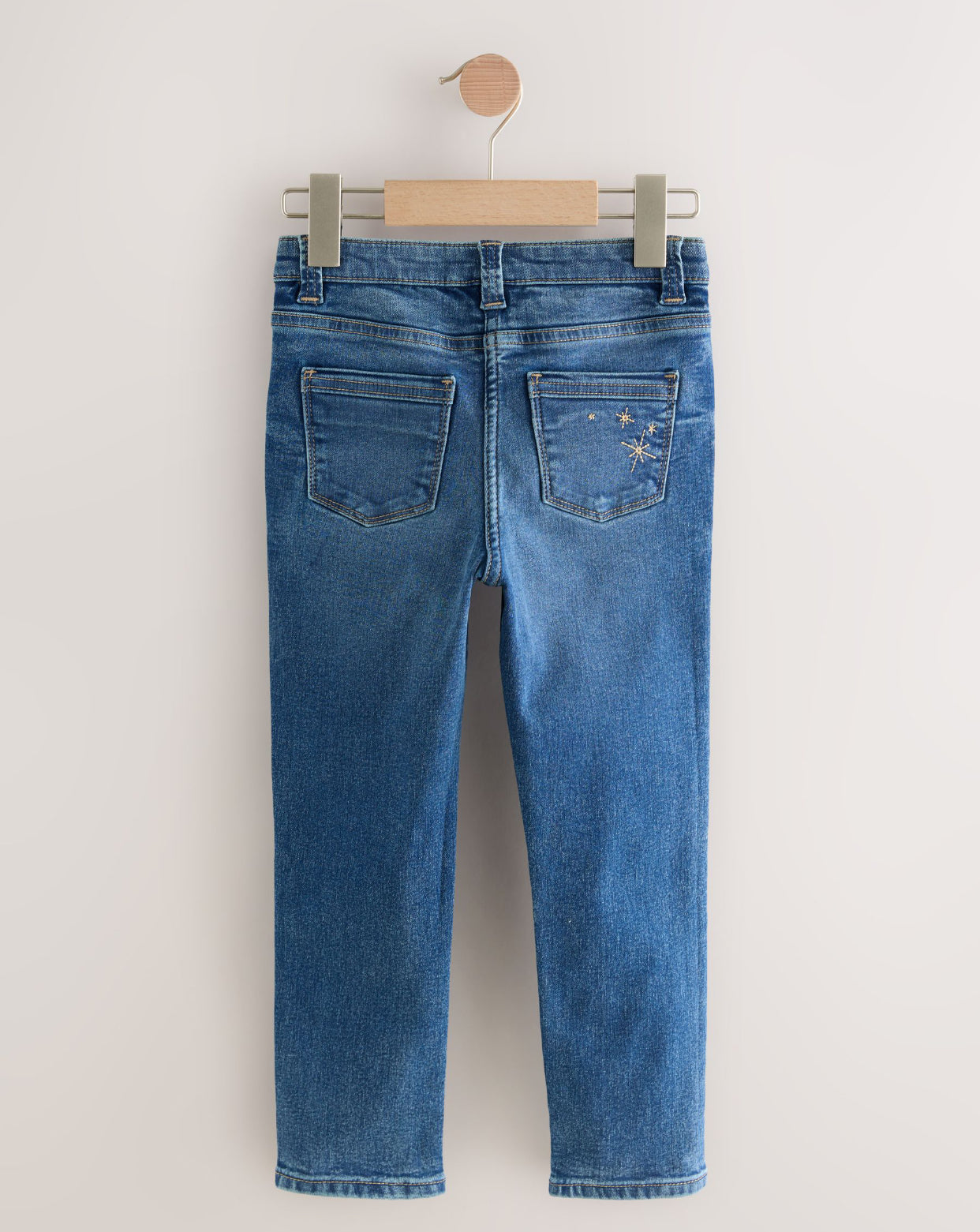 Mid Blue Skinny Fit Floral Embroidered Straight Leg Jeans