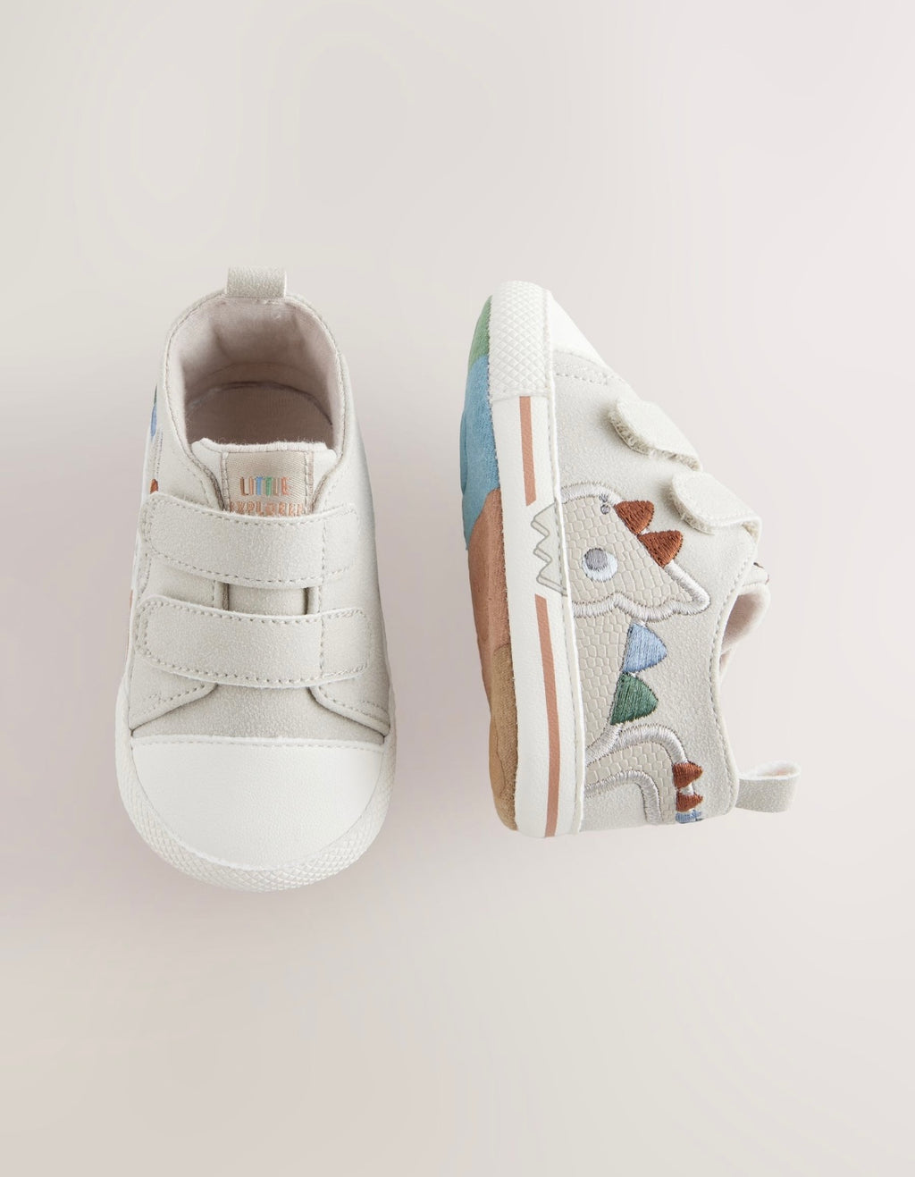 Grey Dino Touch Fastening Baby Trainers