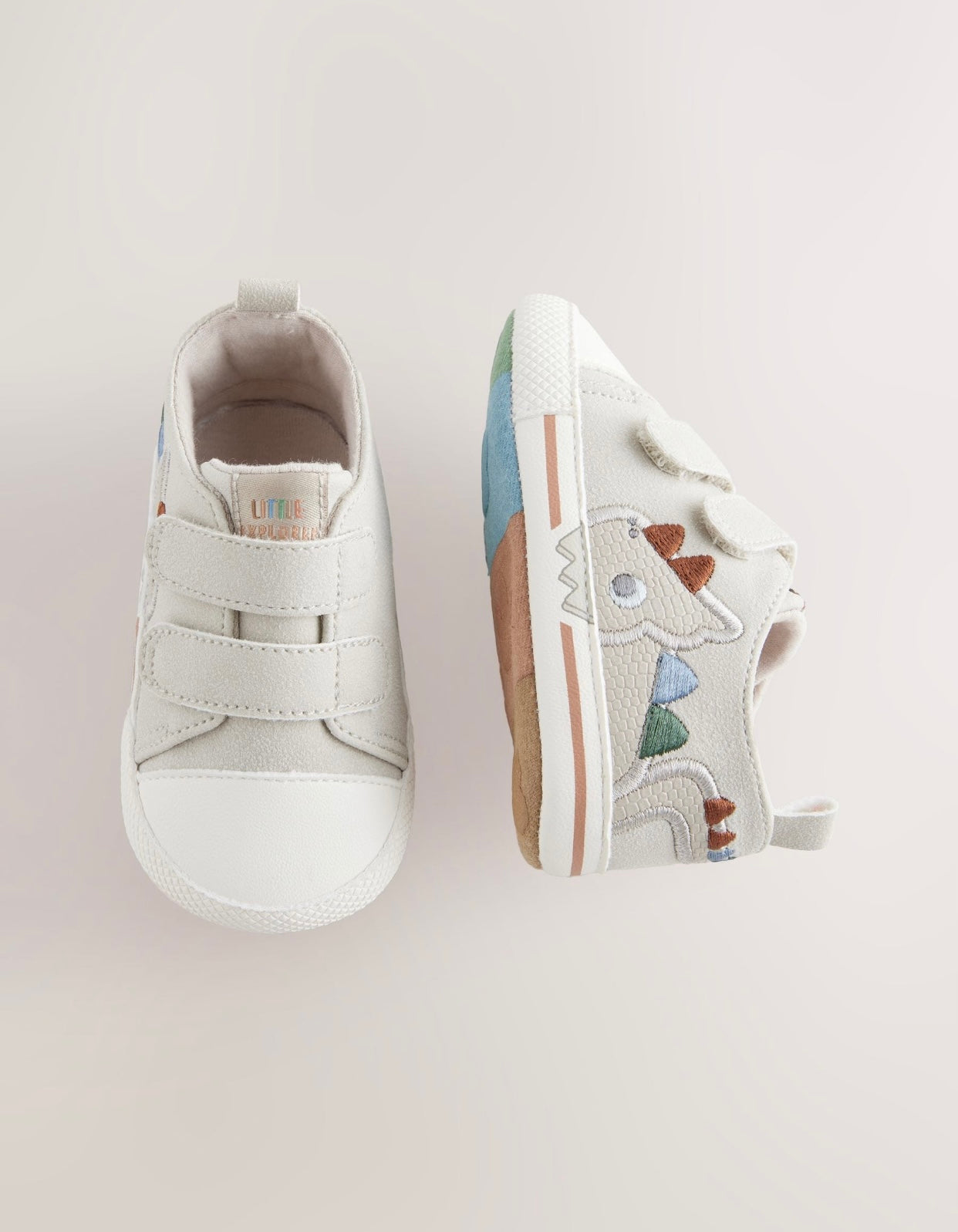 Grey Dino Touch Fastening Baby Trainers