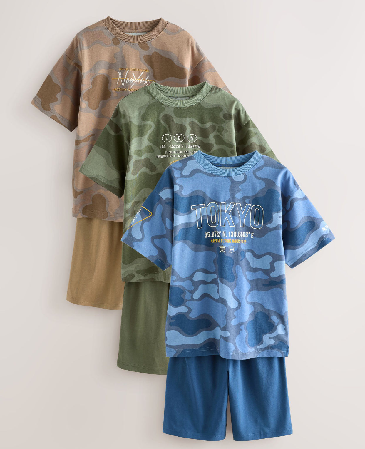Blue/Green Camo Short Pyjamas 3 Pack