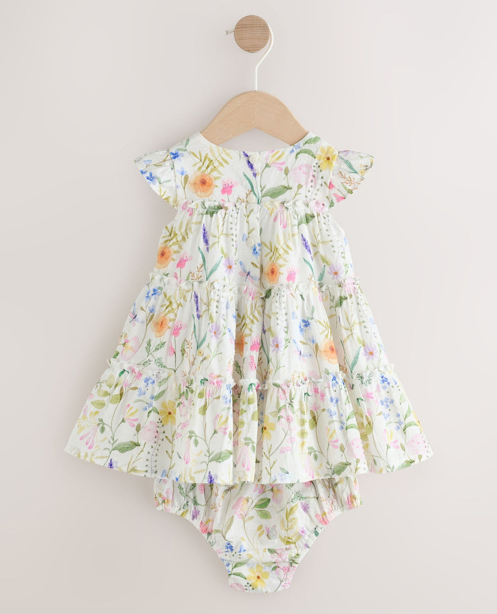White Floral Baby Tiered Woven Dress and Knickers Set 2 Piece