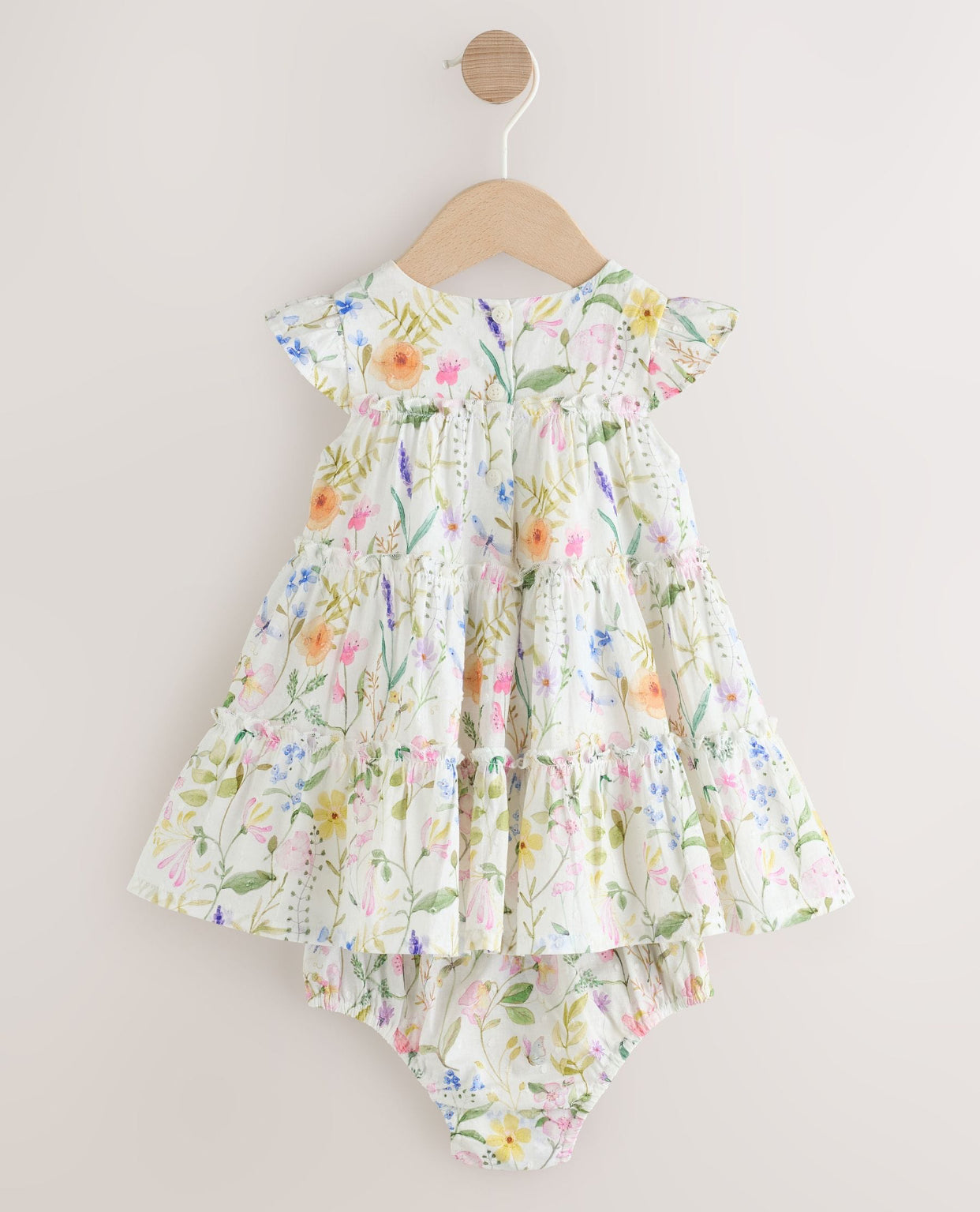 White Floral Baby Tiered Woven Dress and Knickers Set 2 Piece