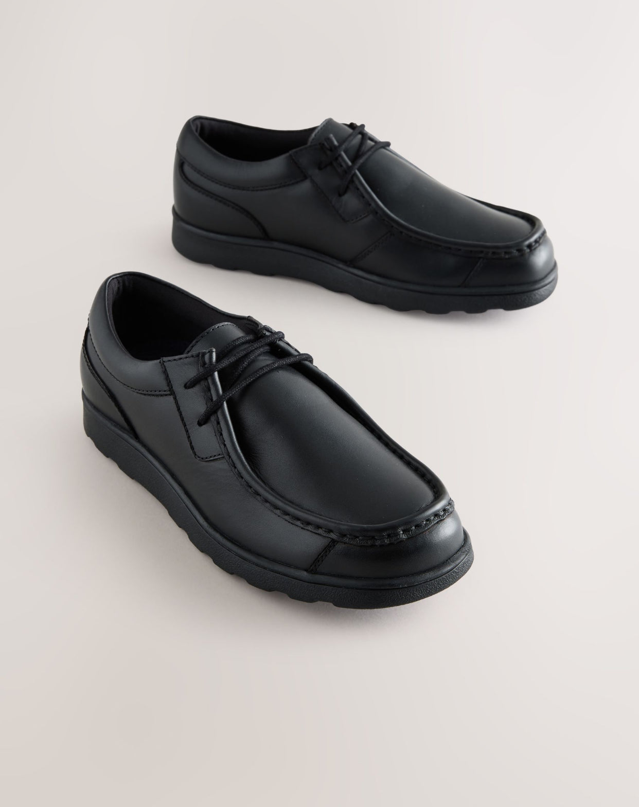 Black Standard Fit (F) Leather Lace Up Loafer School Shoes