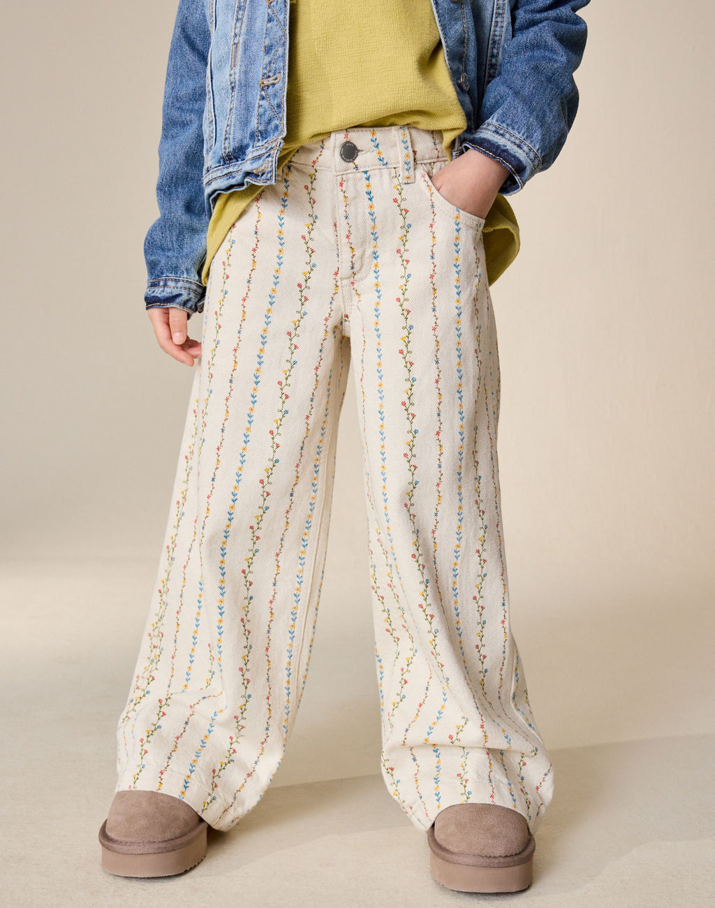 Ecru Floral Printed Jeans