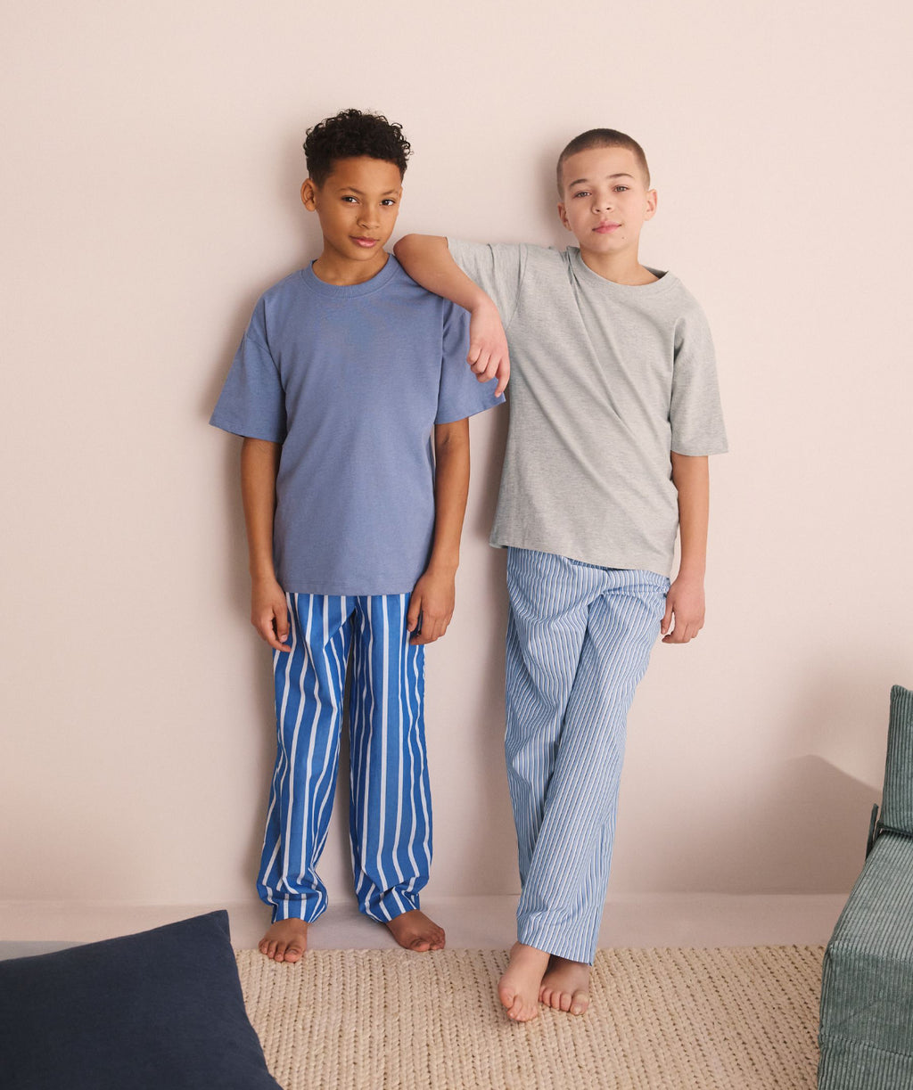 Blue/White Stripe Woven Long Leg Short Sleeve Pyjamas 2 Pack