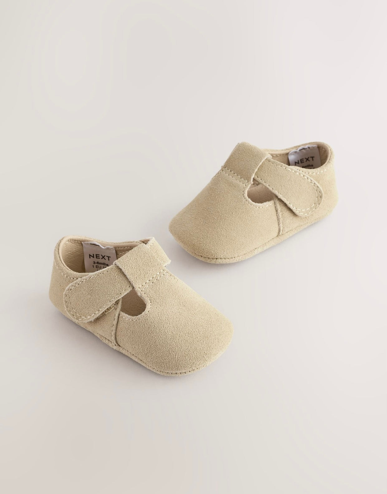Stone Suede Leather Baby T-Bar Shoes