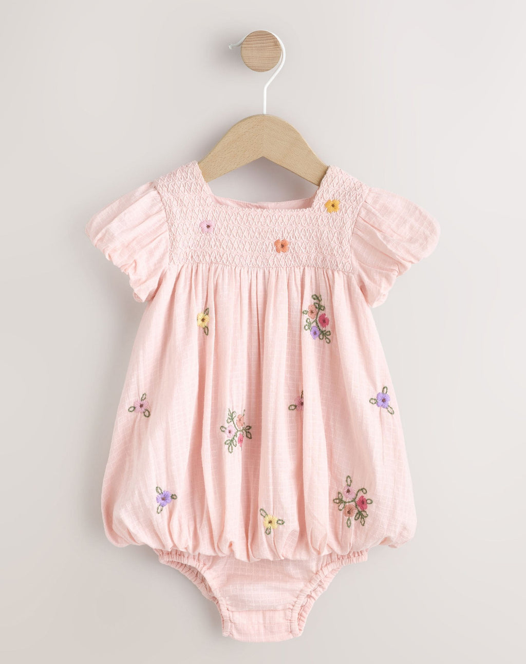 Pink Floral Embroidered Smock Baby Dress And Knicker Set 2 Piece