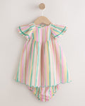 Multi Stripe Woven Baby Dress And Knickers 2 Piece Set