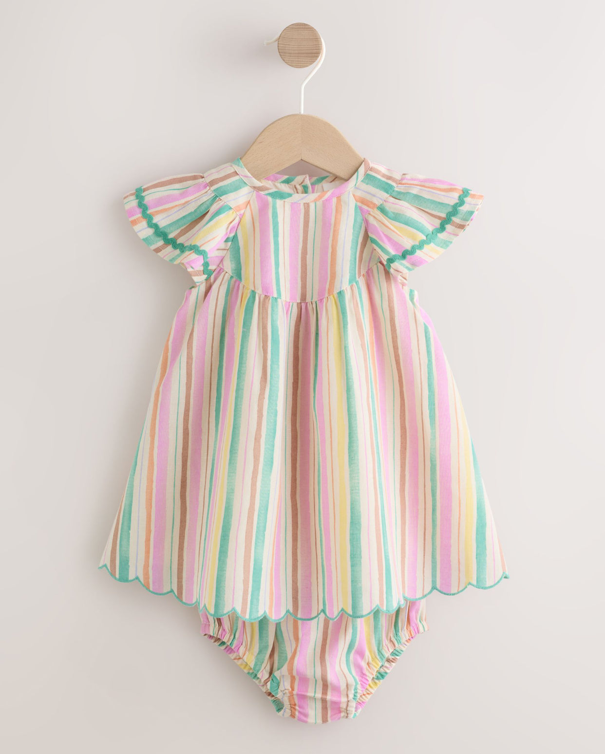 Multi Stripe Woven Baby Dress And Knickers 2 Piece Set