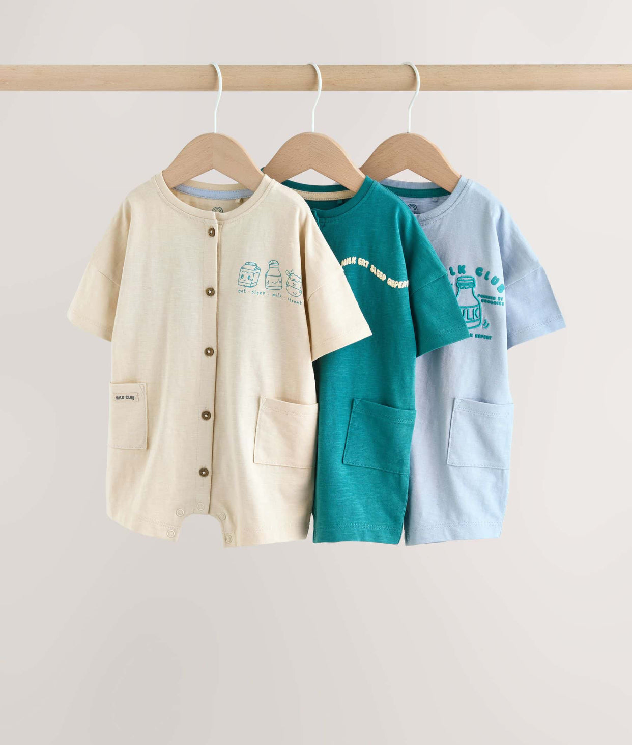 Green Milk Club Jersey Baby Rompers
3 Pack