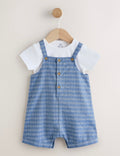 Blue Check Woven Dungaree and Bodysuit Set