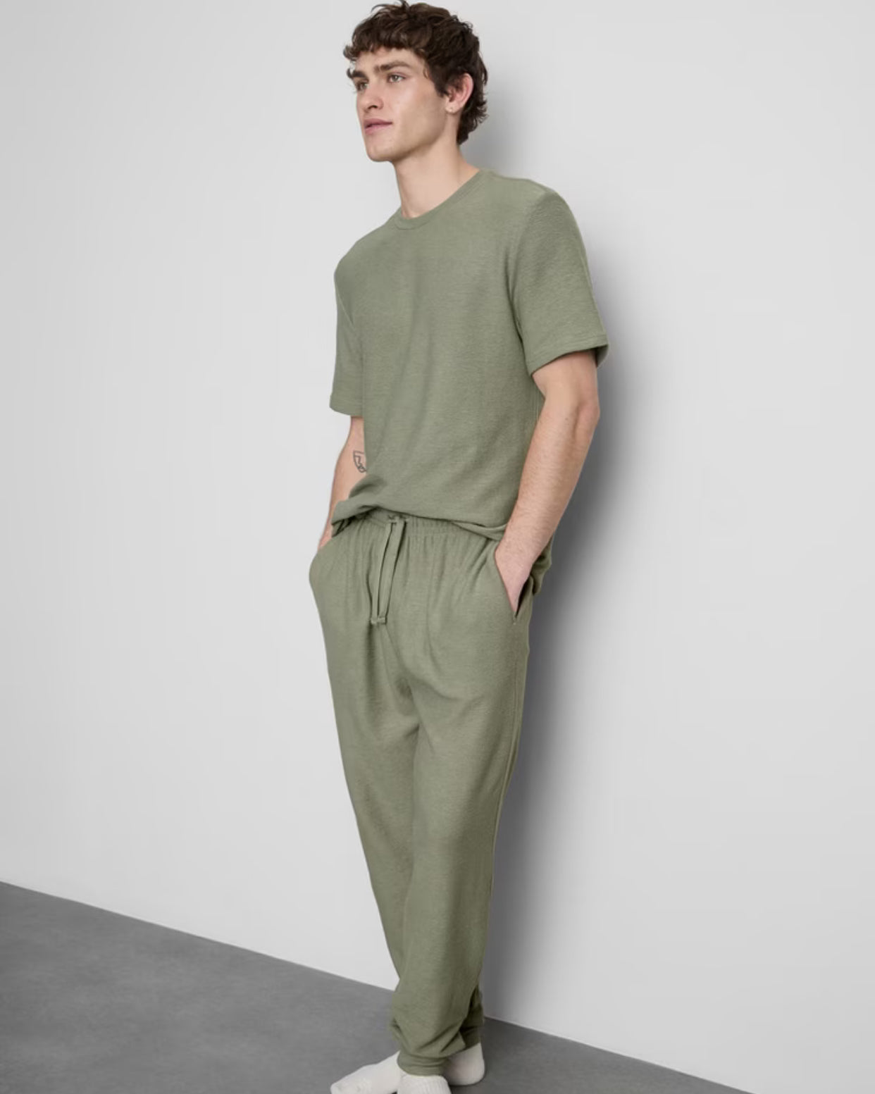 A pair of textured pyjama bottoms with a drawstring waistline