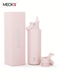 Meoky 530 ml Insulated Tumbler With 2 Spout Lid And Straw