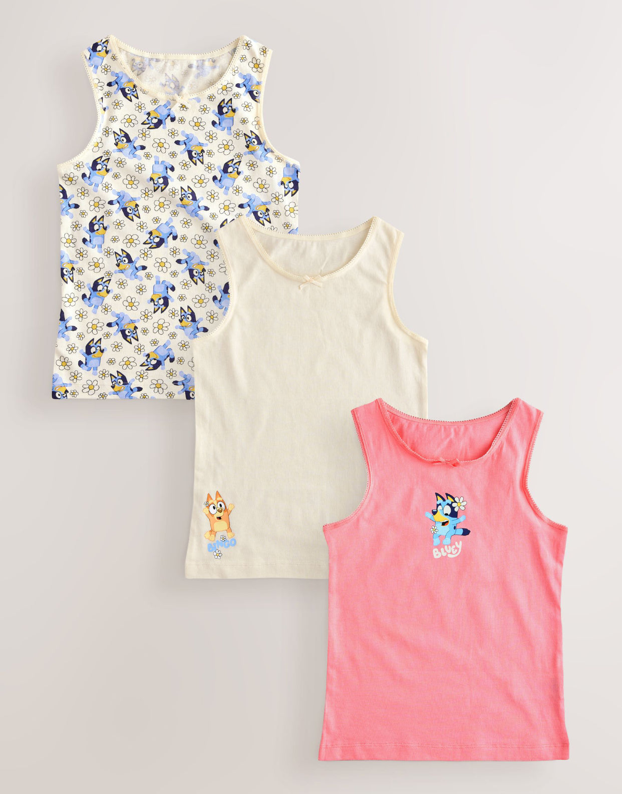 Ecru/Pink Bluey Vests 3 Pack