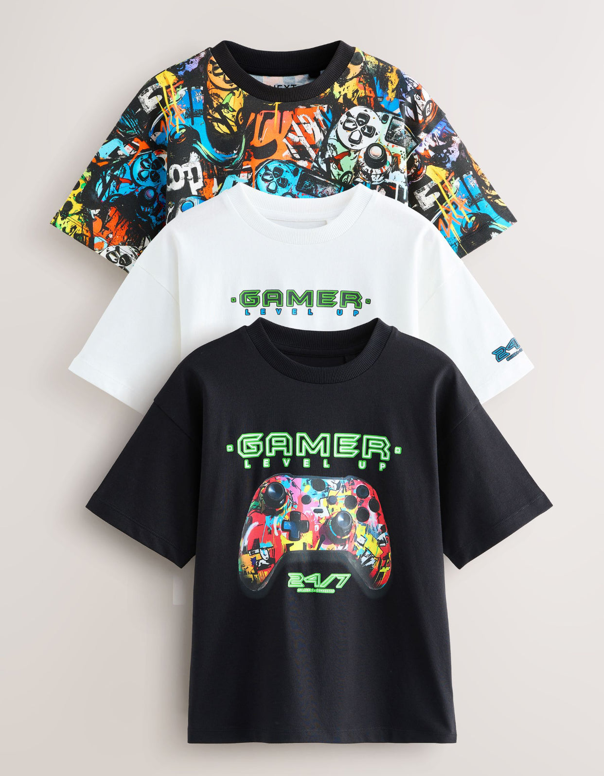 Black Relaxed Fit Graphic Print Short Sleeve T-Shirts 3 Pack